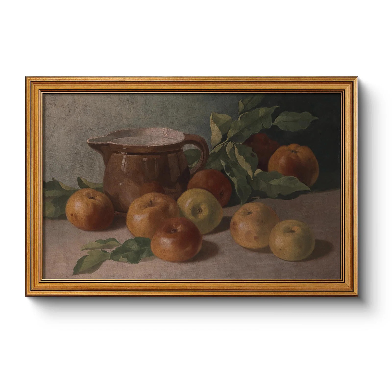 Gold Framed Vintage Wall Art Living Room, Harvest Apples Still Life Oil Painting Artwork Shelf De... | Wayfair North America
