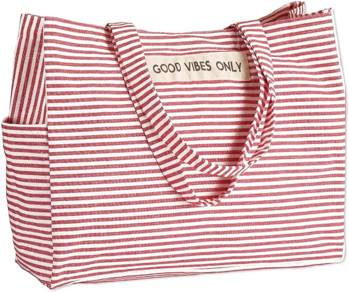 Folkulture Beach Bag For Women | 17 x 14 Inch - 100% Cotton Beach Tote Bag With Zipper Pocket Ins... | Amazon (US)