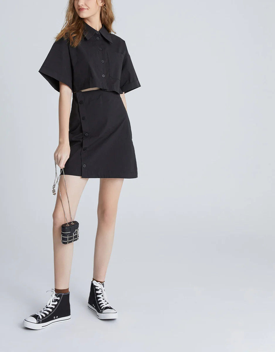Button Down A-Line Shirt Collar Dress | Urban Revivo