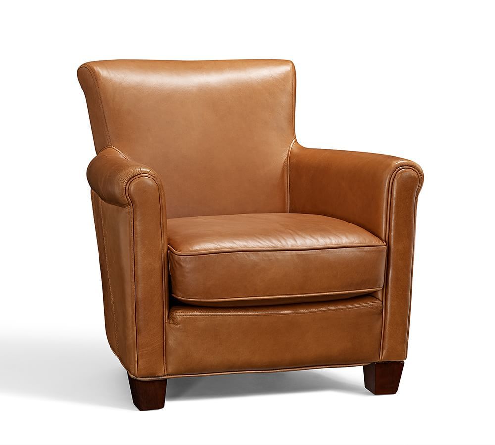 Irving Leather Armchair, Polyester Wrapped Cushions, Stetson Chestnut | Pottery Barn (US)