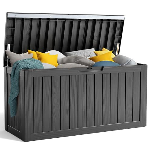 PatioZen 90 Gallon Resin Deck Box, Lockable Patio Outdoor Storage Box for Furniture, Garden Tools and Tools Storage, Waterproof Outside Storage Box - Black | Amazon (US)