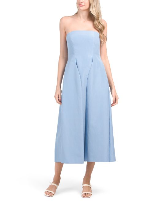 Strapless Silk And Linen Blend Midi Dress | TJ Maxx