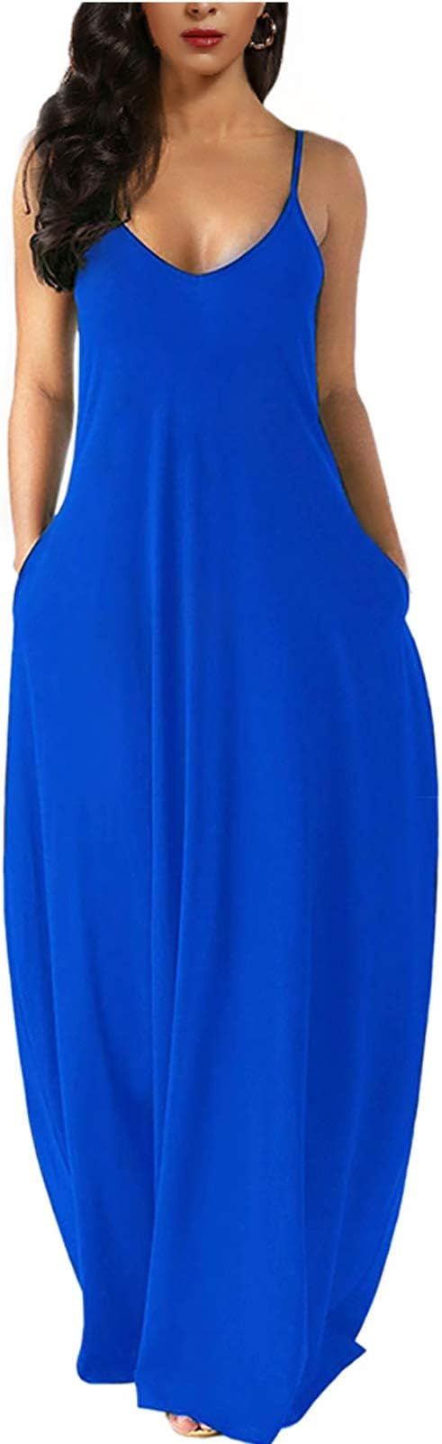 Wolddress Womens Casual Sleeveless Plus Size Loose Plain Long Maxi Dress with Pocket | Amazon (US)