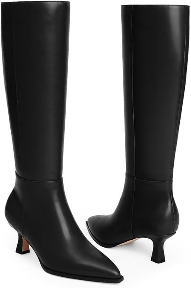 Modatope Knee High Boots Kitten Low Heel Faux Leather Pointed Toe Side Zipper Fall Long Tall Boot... | Amazon (US)