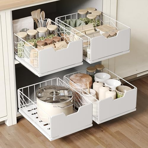 NETEL Pull Out Cabinet Organizer, 4 Pack No Drill Slide Out Drawers for Kitchen Cabinets, Metal P... | Amazon (US)