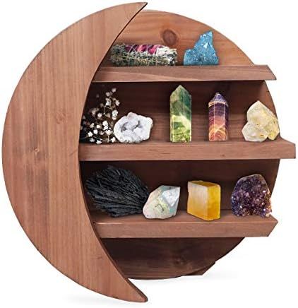 Gibbous Nimbus Moon Shelf for Crystals - Teak Wood, Crystal Display Shelf - Moon Wall Decor - Woo... | Amazon (US)
