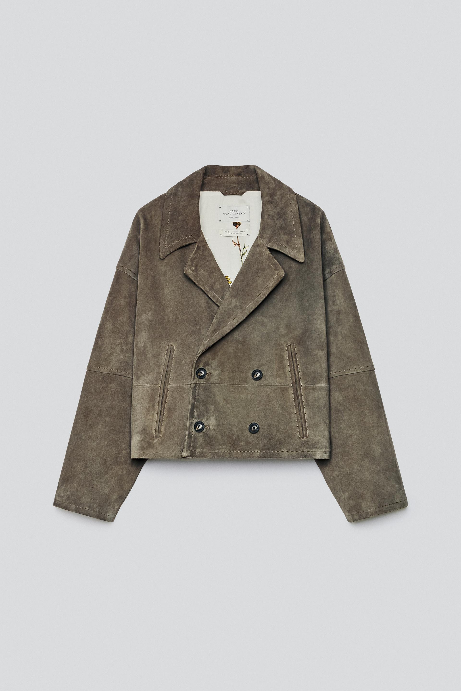 Zara - Cropped Fit Suede Leather Jacket - Grey - M - Man | Zara UK