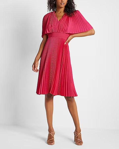 Pleated V-Neck Midi Dress | Express