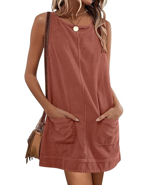 Caracilia Women Fall Dress 2025 Corduroy Overall Pinafore Skirtall Jumper Dresses with Pockets | Amazon (US)