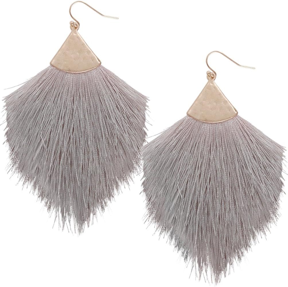 Humble Chic Fringe Tassel Statement Dangle Earrings - Lightweight Boho Long Feather Drops for Wom... | Amazon (US)