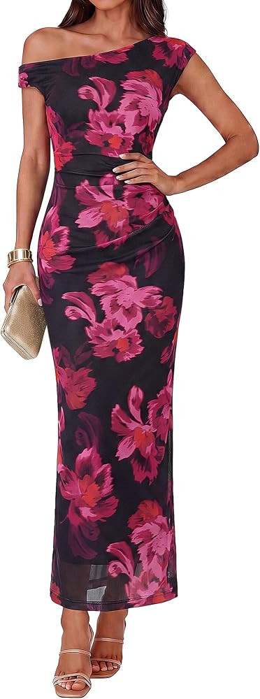 GRACE KARIN Women One Shoulder Bodycon Floral Wedding Guest Cocktail Dress | Amazon (US)