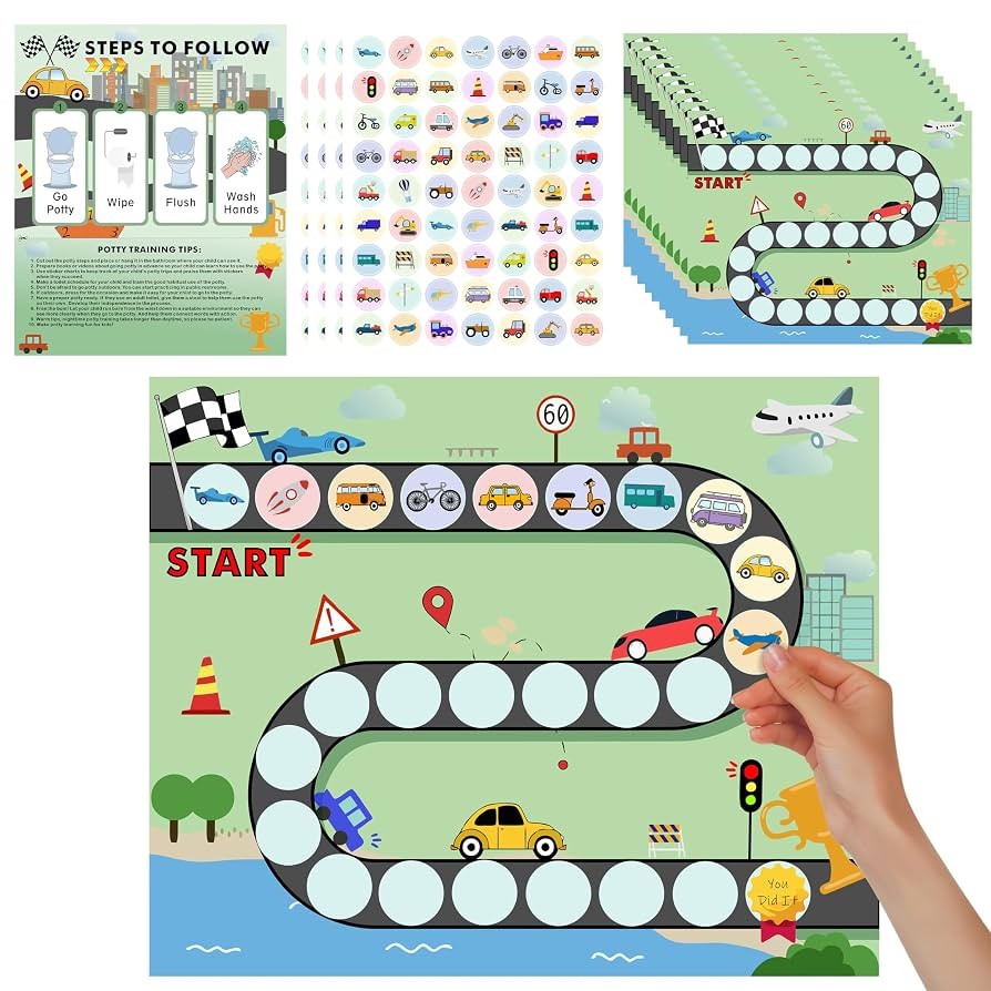 15PCS Cars Potty Training Chart - Race Car Transportation Themed Potty Training Reward Chart with... | Amazon (US)