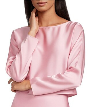 Blyss Satin Long Sleeve Boat Neck Blouse | Dillard's