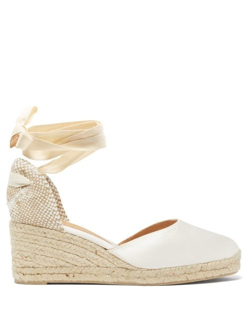 Castañer - Carina 60 Satin And Jute Espadrille Wedges - Womens - White | Matches (US)