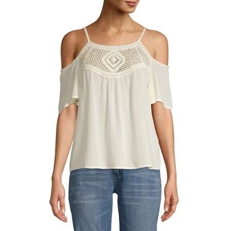 No Boundaries - No Boundaries Juniors' Cold Shoulder Crochet Blouse - Walmart.com | Walmart (US)