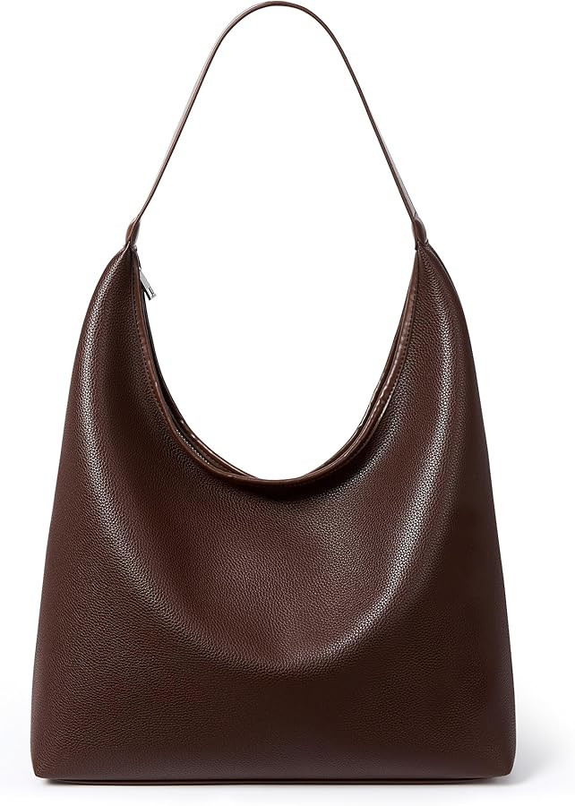 Large Full-Zip Hobo Bag for Women, Soft Vegan Leather Slouchy Shoulder Work Tote, Center Zip Divi... | Amazon (US)