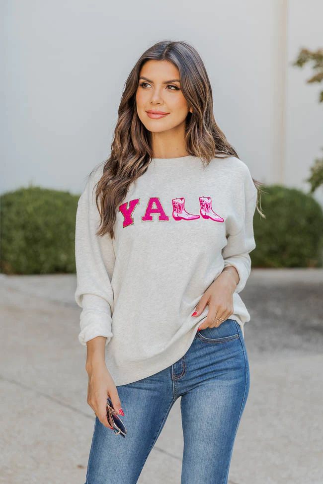 Y'all Chenille Boot Patch Graphic Sweatshirt | Pink Lily