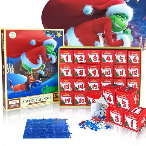 Puzzle Advent Calendar 2024 Christmas Jigsaw Puzzles for Kids and Adults, Xmas grinch 1008 Pieces, 24 Days Countdown to Christmas, Stocking Stuffers Christmas Puzzles Gift | Amazon (US)