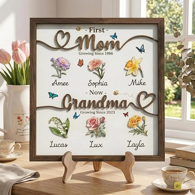 Personalized Grandma Gift First Mom Now Grandma with Birth Month Flowers Decorative Wooden Sign, ... | Amazon (US)