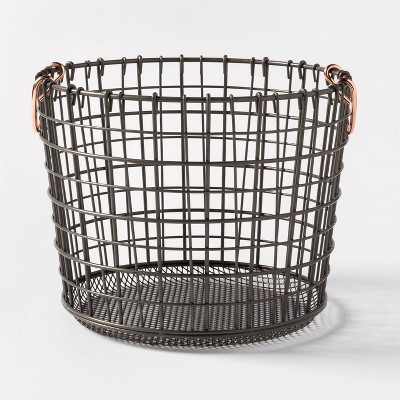 Wire Round Basket Copper Handle With Mesh Bottom Pewter - Threshold™ | Target