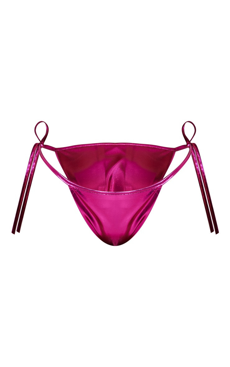 Pink High Shine Tie Side Bikini Bottoms | PrettyLittleThing US