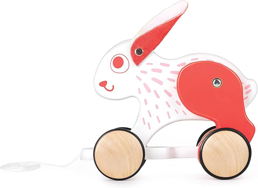Hape: Pull Along - Bunny - White & Red - Wooden Animal Toy, Rubber Rimmed Wheels, Encourages Walk... | Amazon (US)