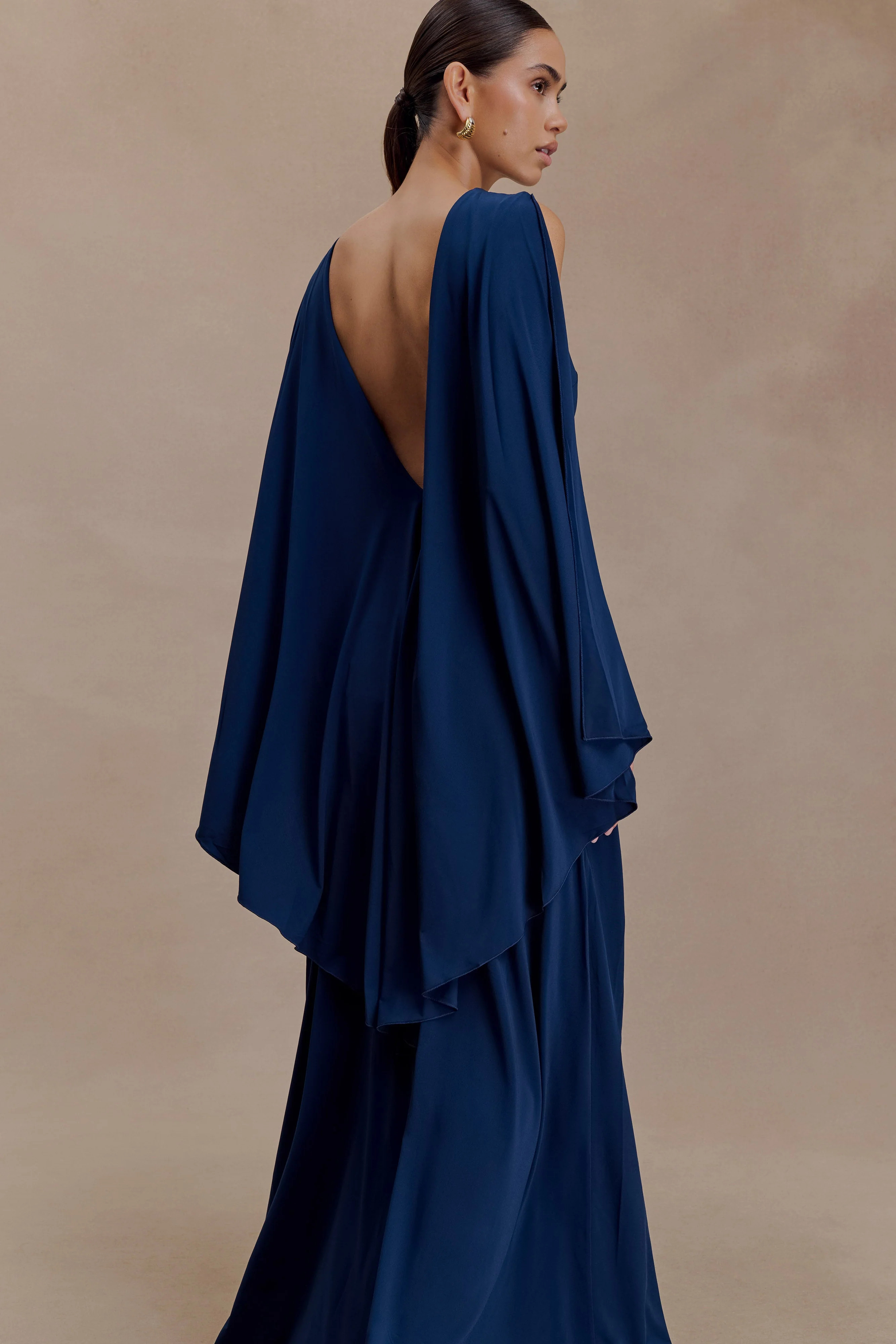 Emory Jersey Cape Maxi Dress - Navy | MESHKI US