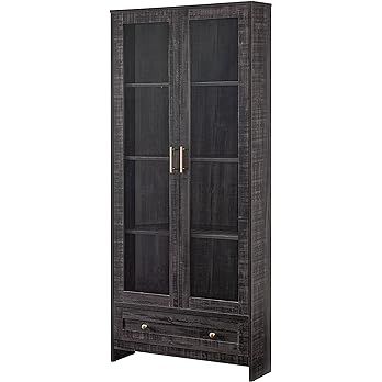 Home Source 71.5" Corner Storage Cabinet in Black with Glass Doors | Amazon (US)
