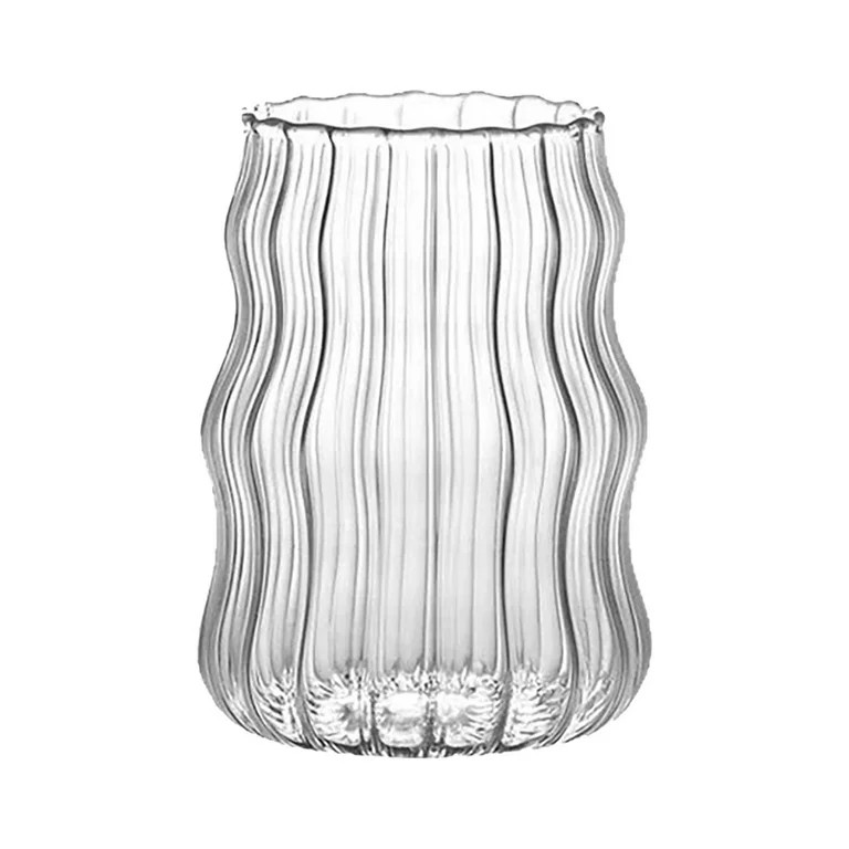 TAROFISH 1 Pcs Glass Cups Ribbed Glassware Vintage Glasses for Iced Coffee Juice Beverage Milk Te... | Walmart (US)