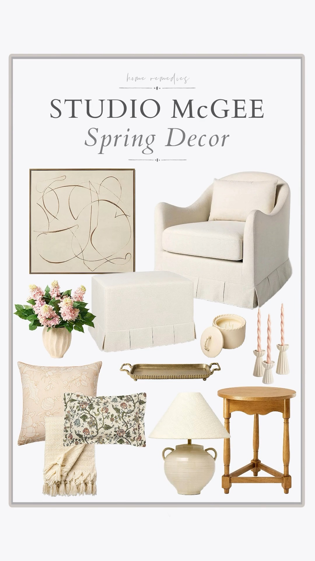 Some of my favorite picks from the Studio McGee spring collection at Target! Artwork, wall decor, candlesticks, baskets, ottoman, rattan bowl, floral arrangement, vase, cottage decor, organic

#LTKStyleTip #LTKWatchNow #LTKHome