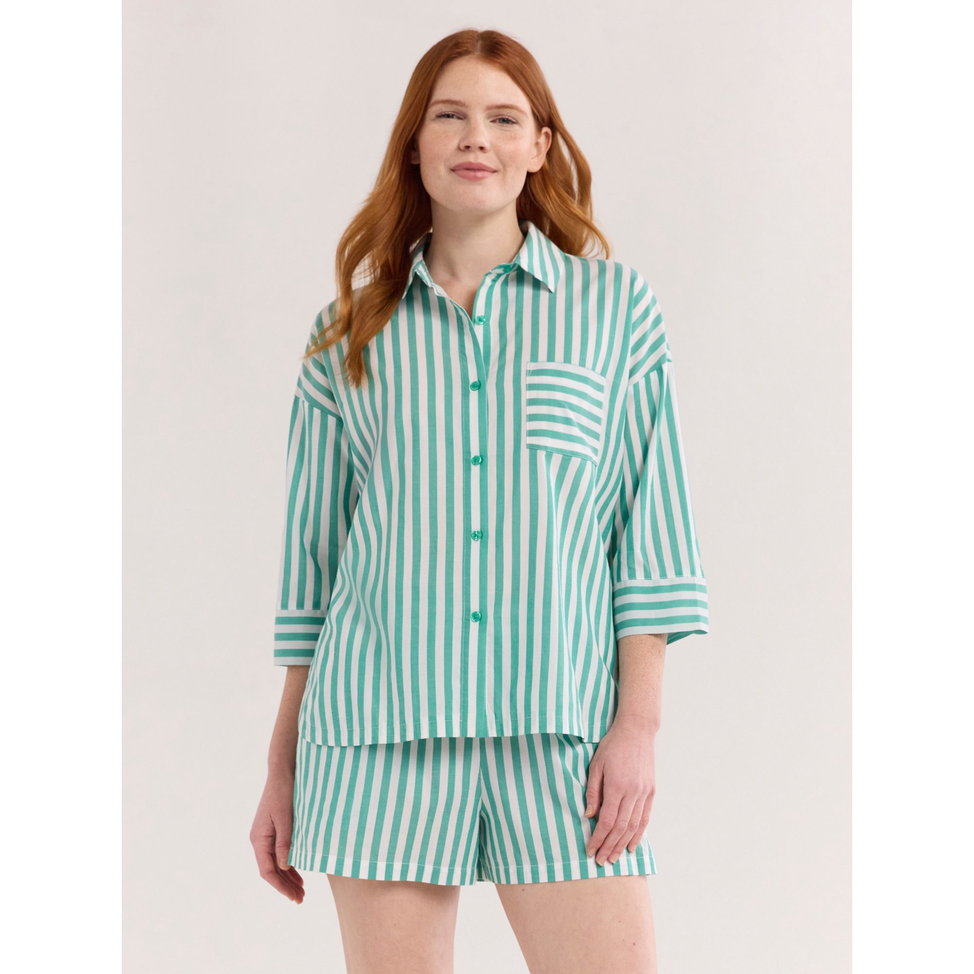 Joyspun Women’s Woven ¾ Sleeve Notch Collar Top and Boxer Shorts Pajama Set, Sizes XS-3X | Walmart (US)