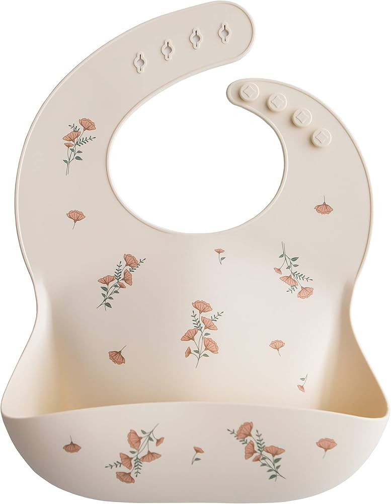 mushie Silicone Baby Bib | Adjustable Fit Waterproof Bibs (Pink Flowers) | Amazon (US)