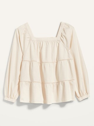 Square-Neck Tiered Ecru-Wash Jean Swing Top for Women | Old Navy (CA)