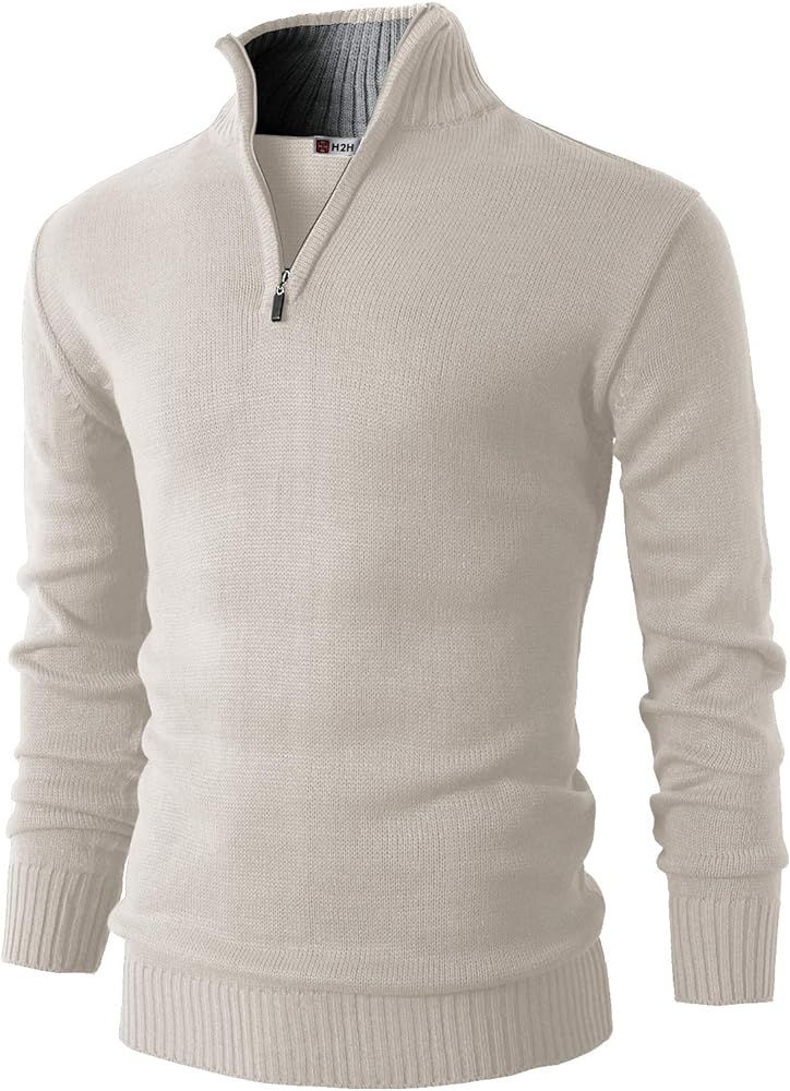 H2H Mens Casual Slim Fit Pullover Sweaters Long Sleeve Knitted Fabric Zip Up Mock Neck Polo Sweat... | Amazon (US)