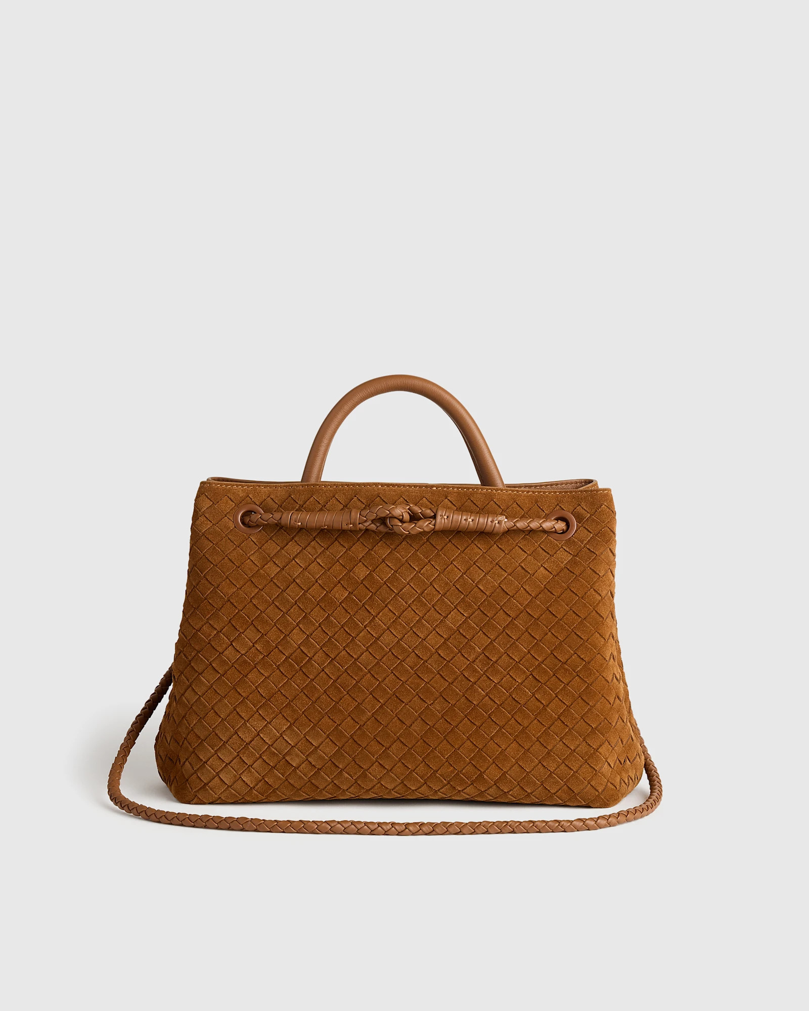 Romy Suede Handwoven Satchel in Whiskey | Quince