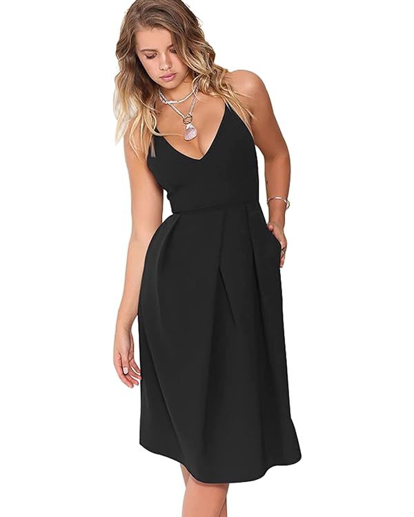 Eliacher Women's Deep V Neck Adjustable Spaghetti Straps Summer Dress Sleeveless Sexy Backless Pa... | Amazon (US)