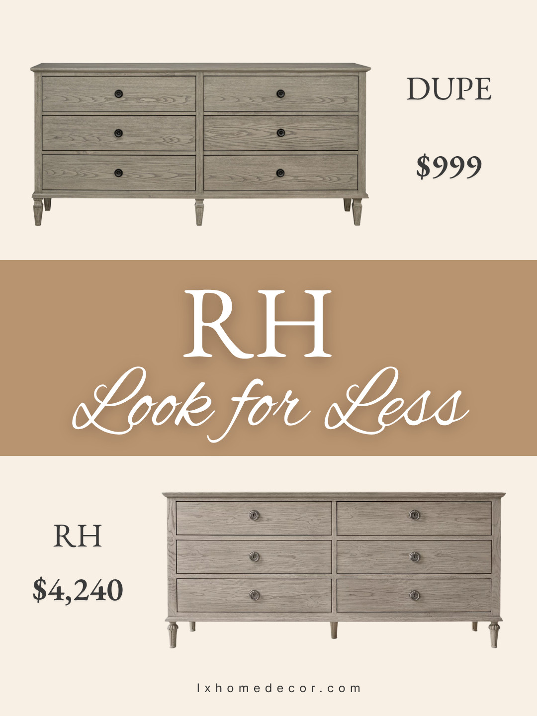 Love the look of a designer dresser but not the designer price? 🤎

 This classic 6-drawer dresser is the perfect way to bring that timeless, elevated bedroom style home for less. Style it with linen bedding, warm lamps, and neutral accents for a cozy modern look that feels collected and sophisticated.  
Would you splurge on the original or choose the look-for-less find? Save this bedroom inspiration and shop the style.  


#BedroomStyle #DresserDecor #NeutralHome #HomeDecorIdeas #FurnitureFinds  

affordable dresser, luxury look for less, modern bedroom furniture, timeless bedroom decor, storage dresser ideas 

 

#LTKOver40 #LTKHome #LTKSaleAlert