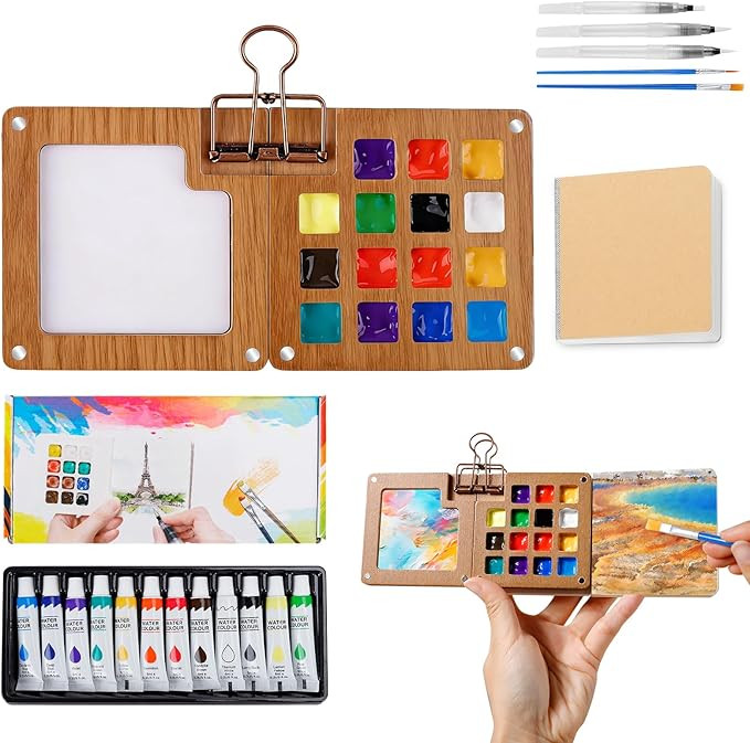Watercolor Paint Set 12 Colors, 15-Compartment Mini Travel Watercolor Kit with 5 Brushes & Sketch... | Amazon (US)