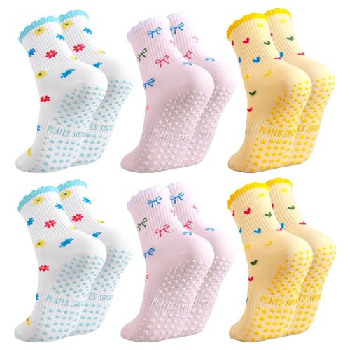 scenicamp Cute Pilates Grip Socks for Women 6 Pairs, Cotton Non-Slip Yoga Socks with Anti-Slip Silicone Grips & Arch Support for Yoga, Barre, Ballet & Reformer Workouts | Amazon (US)