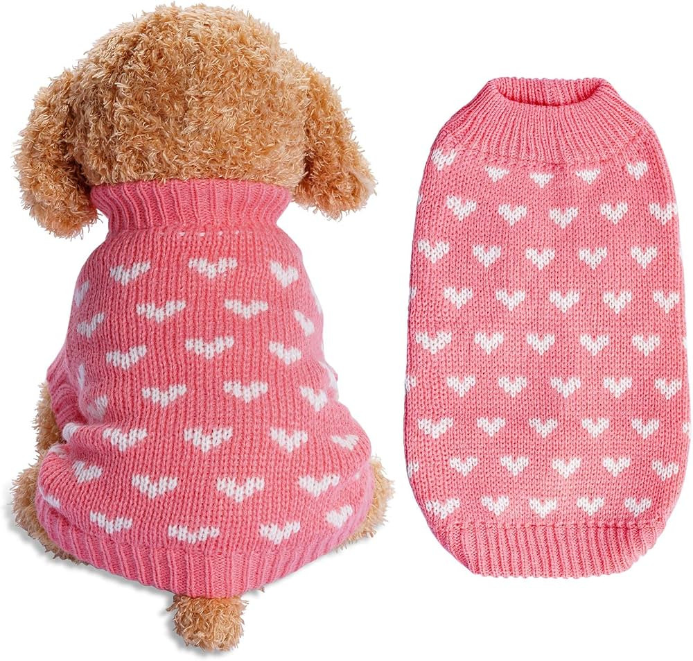 Dxhycc Dog Knitted Sweater Dog Heart Sweater Puppy Sweater Warm Soft Pet Holiday Clothes for Smal... | Amazon (US)