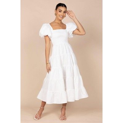 Petal and Pup Women's Annette Puff Sleeve Shirred Midi Dress - White XS | Target