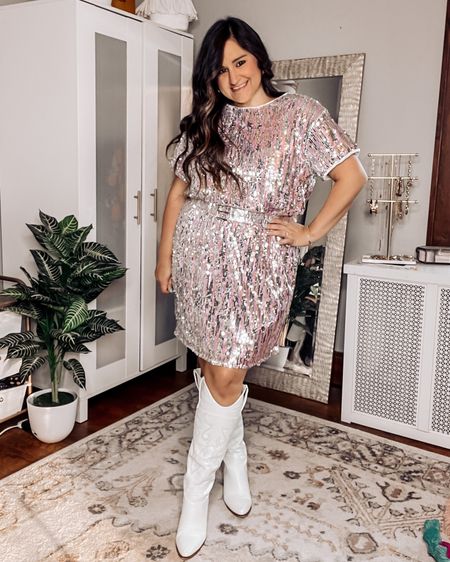 Eras Tour outfit idea! Love this sparkly dress with sleeves! Paired with your favorite cowgirl boots! 

Sequin dress, Taylor swift outfit, Amazon fashion, concert outfit 

#LTKcurves #LTKFind #LTKU