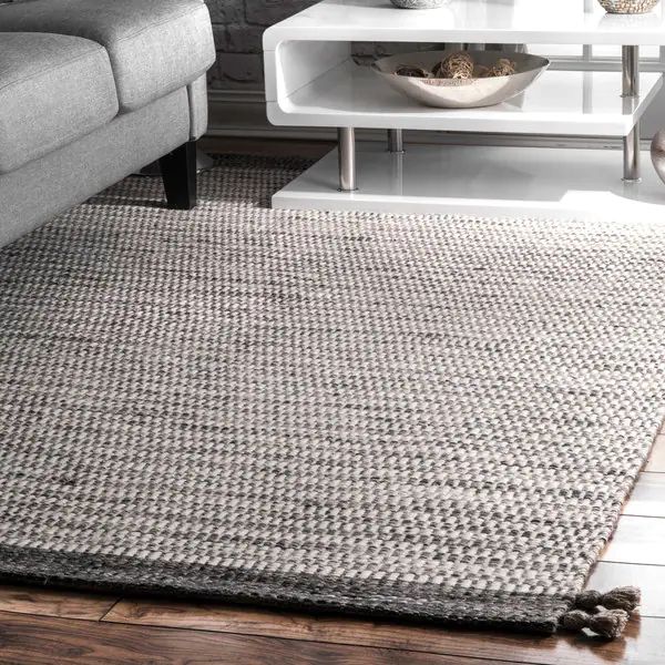 nuLOOM Contemporary Handmade Flatweave Alternate Stripes Wool/Cotton Grey Tassel Rug (5' x 8') | Bed Bath & Beyond