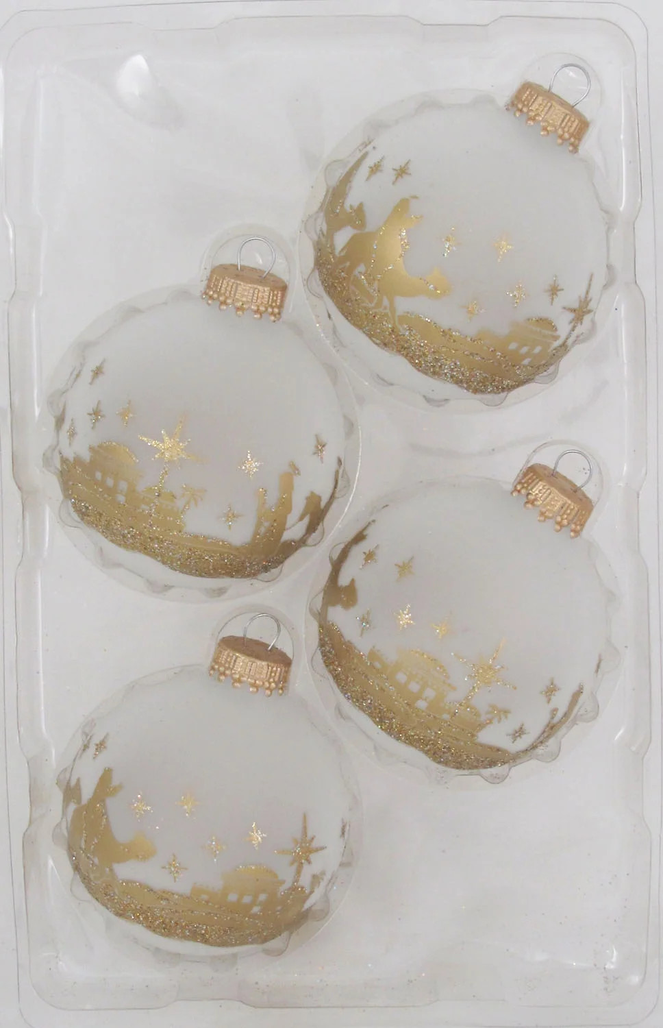 White and Gold Nativity Scene Round Glass Christmas Ornaments, 2.63 in, 4 Count, by Holiday Time | Walmart (US)