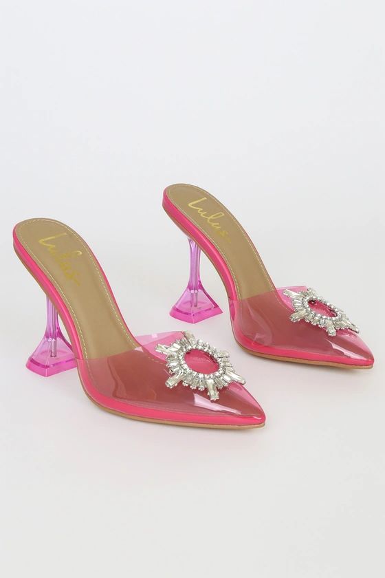 Midnight-L Pink Rhinestone Pointed-Toe Heels | Lulus (US)
