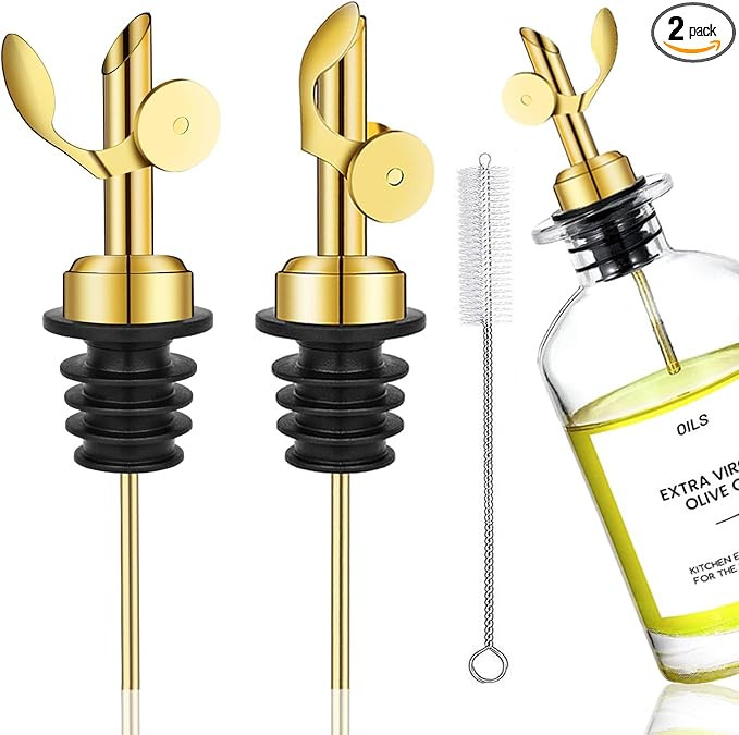 2 Pcs Weighted Stainless Steel Bottle Pourers, Self Closing Olive Oil Dispenser Spout, Auto Flip ... | Amazon (US)