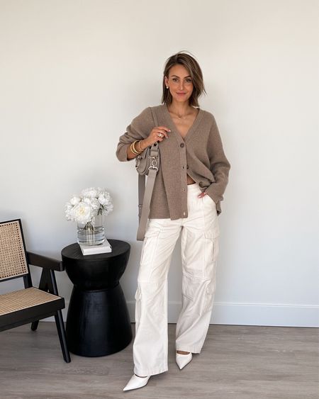 Cozy cashmere cardigan fits oversized xs
Cargo soft jeans fits oversized 25 
Sling backs (similar) 
Errands outfit
City vibe outfit
Transitioning weather outfit 

#LTKSeasonal #LTKstyletip #LTKshoecrush