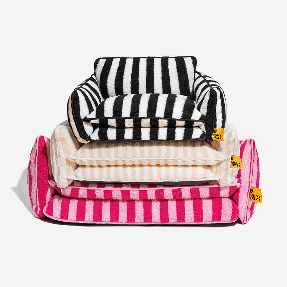 Trendy Striped Faux Lambswool Double Layer Dog & Cat Sofa Bed | FunnyFuzzy Affiliate Program
