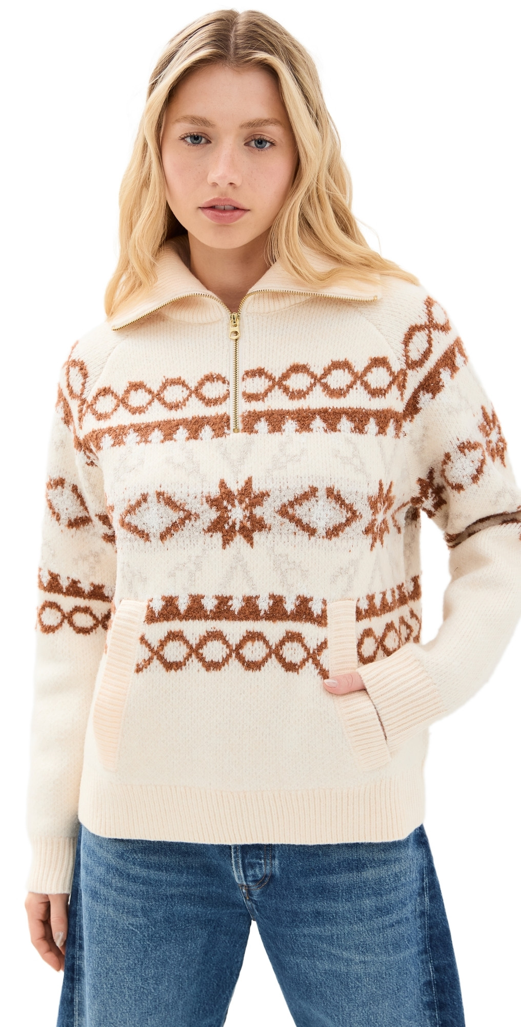 Varley Cai Fair Isle Half Zip Whitecap Grey Fairisle L | Shopbop