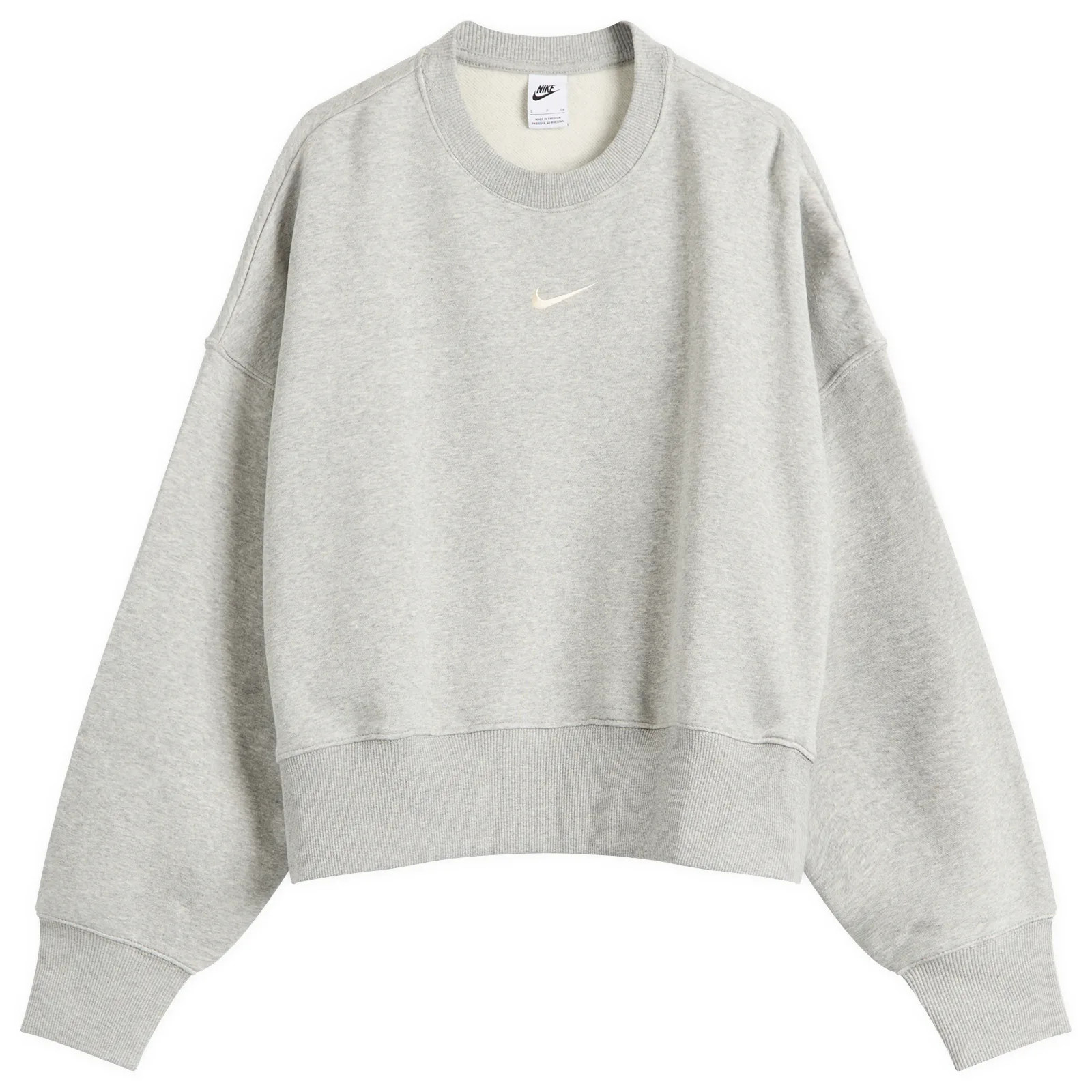 Nike Women's Phoenix Fleece Oversized Crew Sweat in Dark Grey Heather/Sail, Size Medium | END. Clothing